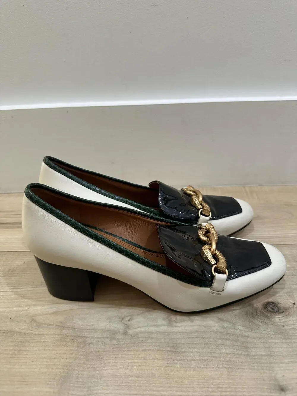 Tory Burch Loafer Shoes Womens Size 9 Multicolor Leather Block Heel Horsebit